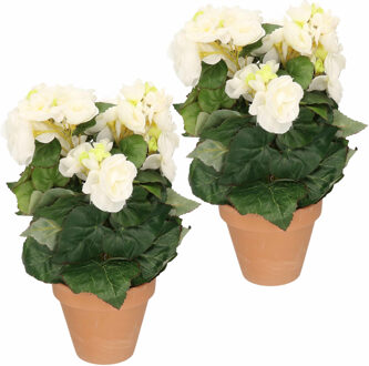 Bellatio Flowers & Plants Set van 3x stuks kunstplanten Begonia in pot wit 30 cm - Nepplanten / kunstplanten met witte bloemen