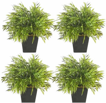 Bellatio Flowers & Plants Set van 4 kunstplanten bamboe groen in pot 25 cm - Kamerplant groene bamboe