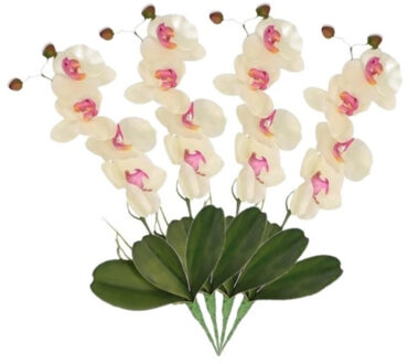 Bellatio Flowers & Plants Set van 4x stuks roze/wit Orchidee/Phalaenopsis kunstplant takken 44 cm voor binnen -   kunstplanten/nepplanten/binnenplanten