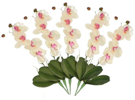 Bellatio Flowers & Plants Set van 5x stuks roze/wit Orchidee/Phalaenopsis kunstplant takken 44 cm voor binnen -   kunstplanten/nepplanten/binnenplanten