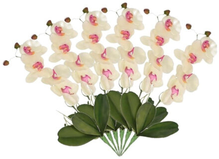 Bellatio Flowers & Plants Set van 6x stuks roze/wit Orchidee/Phalaenopsis kunstplant takken 44 cm voor binnen -   kunstplanten/nepplanten/binnenplanten