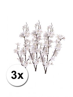 Bellatio Flowers & Plants Witte appelbloesem - 3x - kunstbloem/tak - 57 bloemetjes - 84 cm