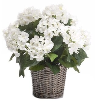 Bellatio Flowers & Plants Witte Hortensia plant in mand 45 cm - Kunstplanten