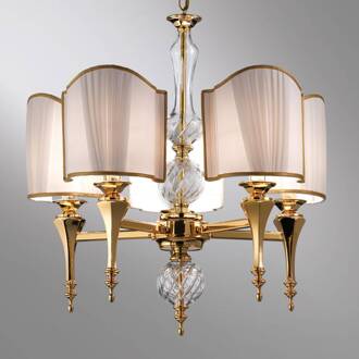 Belle Epoque - statige hanglamp, 5-lichts wit, glanzend goud, transparant