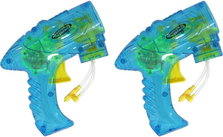Bellenblaas speelgoed pistool - 2x - met vullingen - blauw - 15 cm - plastic - bellen blazen