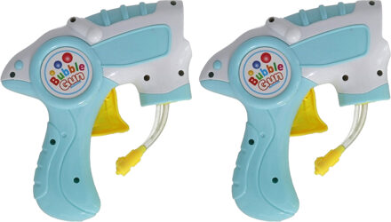Bellenblaas speelgoed pistool - 2x - met vullingen - lichtblauw - 15 cm - plastic - bellen blazen