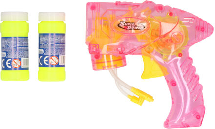 Bellenblaas speelgoed pistool - met vullingen - roze - 15 cm - plastic - bellen blazen