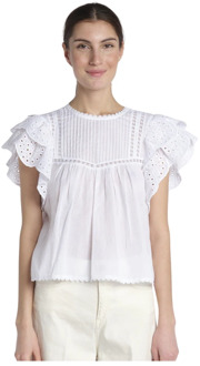 Bellerose Witte Sangallo Shirt met Ruches Bellerose , White , Dames - L