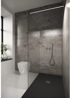 Bellezza Bagno Inloopdouche Bellezza Bagno StabiLight 120x195cm 8 mm Helder Glas Antikalk Inclusief Stabilisatiestang Met Verlichting Mat Zwart Mat Zwart Profiel/Beslag