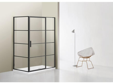 Bellini Douchecabine - 140x100cm - vast paneel - veiligheidsglas - frame lines buitenzijde - anti kalk - mat zwart sw491683/sw491689 Zwart mat