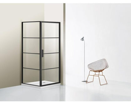 Bellini Douchecabine - 90x90cm - veiligheidsglas - frame lines buitenzijde - anti kalk - mat zwart sw491679/sw491682 Zwart mat