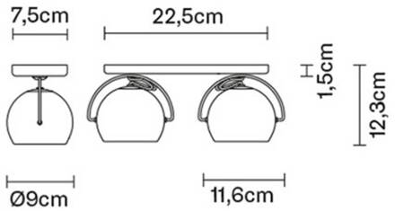 Beluga white plafondlamp direct 2-lamps wit, chroom, glanzend