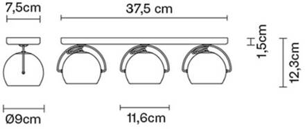 Beluga white plafondlamp direct 3-lamps wit, chroom, glanzend
