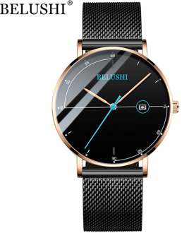 BELUSHI Mens Watches Fashion Ultra-thin Steel Mesh Quartz Watch Men Calendar Waterproof Analog Wrist Watch Luxury Male Clock