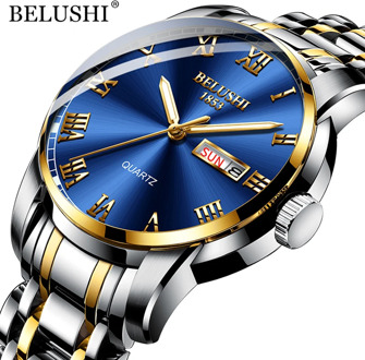 BELUSHI Top Brand Luxury Mens Watches Luminous Waterproof Stainless Steel Watch Quartz Men Date Calendar Business Wristwatch