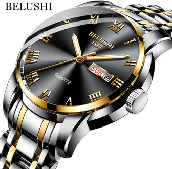 BELUSHI Top Brand Watch Men Stainless Steel Business Date Clock Waterproof Luminous Watches Mens Luxury Sport Quartz Wrist Watch