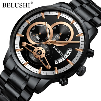 BELUSHI Watches Mens Waterproof Chronograph Stainless Steel Quartz Watch Men Luxury Brand Sports Wristwatch Relogio Masculino
