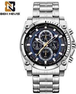 Ben Nevis Sport Horloges Heren Rvs Quartz Horloge Mannen Waterdichte Business Klok Mannelijke Relogios Masculinos zilver