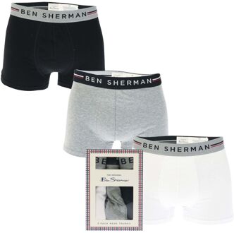 Ben Sherman Heren Ben Sherman 3 Pack Roman Trunks in Zwart Grijs Wit Zwart/wit