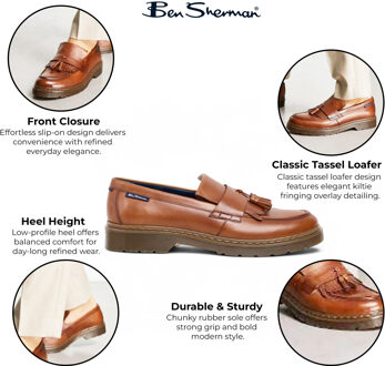 Ben Sherman Heren Bruine Leren Loafers met Kwastjes - Dudley Donker Bruin - EU 42