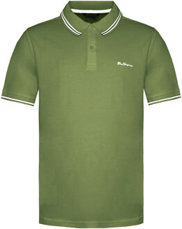 Ben Sherman Tweeling Gestipt Heren Olijf/Wit Poloshirt