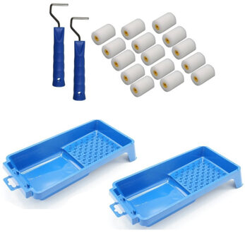 Ben Tools 15x verfrollers / schuimrollers fijn incl 2 rollerbeugels en 2 verfbakjes - 15 cm - geschikt voor diverse soorten verf - schilderbenodigdheden