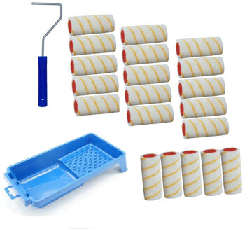 Ben Tools 20x verfroller / vachtrollers incl rollerbeugel en verfbakje - 10 cm - rollers voor het schilderen van wanden en plafonds