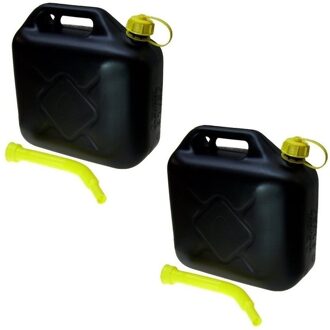 Ben Tools 2x Jerrycans zwart voor brandstof - 5 liter - inclusief schenktuit - benzine / diesel