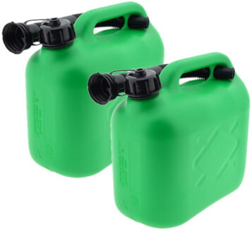 Ben Tools 2x stuks jerrycans groen voor brandstof - 5 liter - inclusief schenktuit - benzine / diesel