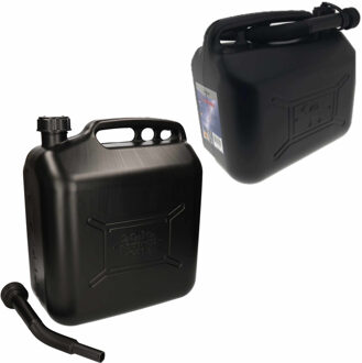 Ben Tools 2x stuks jerrycans zwart voor brandstof - 10 en 20 liter - inclusief schenktuit - benzine / diesel