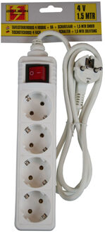 Ben Tools 3x Stekkerdoos 4-voudig wit - 1,5 meter - Met randaarde en schakelaar - Witte stekkerdozen - Verlengsnoeren/verlengkabels