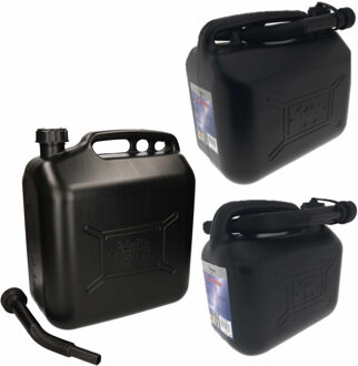 Ben Tools 3x stuks jerrycans zwart voor brandstof - 5-10-20 liter - inclusief schenktuit - benzine / diesel