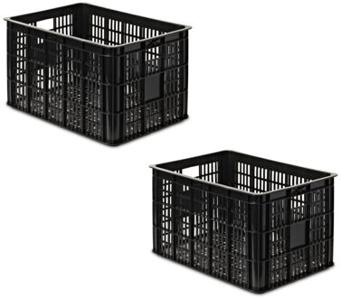 Ben Tools 3x stuks zwarte kunststof fietskratten/opbergkratten 48 x 35 x 26 cm - Kratten en mandjes