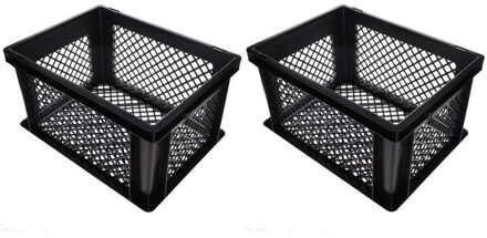 Ben Tools 6x stuks zwarte kunststof fietskratten 40 x 30 x 22 cm - Opbergmandjes/kratjes