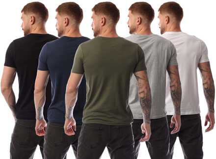 Bench Heren Bench Oliver 5 Pack T-Shirts in Multi kleur Veelkleurig - 2XL