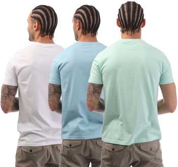 Bench Heren Bench Stanille Logo 3 Pack T-shirts in Wit blauw