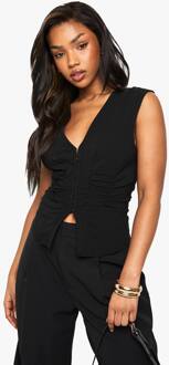 Bengaline Gerufflede Mouwloze Top Met Haak-En-Oog Sluiting, Black - 34