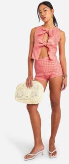 Bengaline Gingham Tie Front Weste, Red - 42