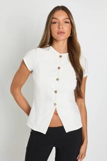 Bengaline Top Met Capmouwen En Knoopdoorloop, White - 38