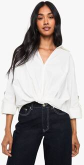 Bengaline Top Met Gespdetail En Lange Mouwen, Ecru - 44