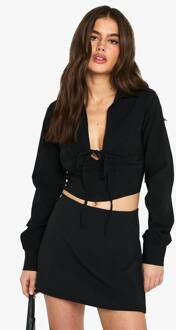 Bengaline Top Met Lange Mouwen En Een Diepe Decolleté Aan De Voorkant, Black - 44