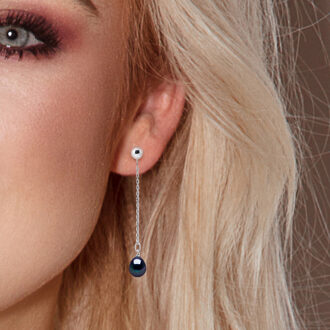 Bengelen oorbellen Gekweekte parels Zoetwater 7-8mm White Gold Black Zwart - One Size