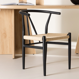 Bengt eetkamerstoel zwart - met rotan zitting