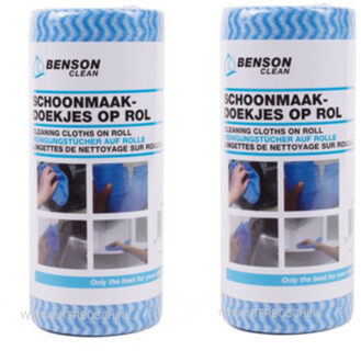 Benson 100x Reinigingsdoekjes / schoonmaakdoekjes op rol - Blauw - Vaatdoekjes Multikleur