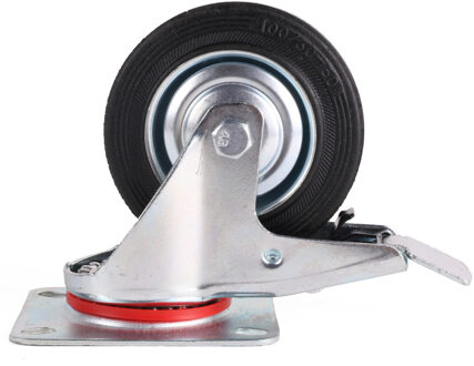 Benson 1x Zwenkwielen/transportwielen met rem rubber zwart - 100mm - Tot 70 kg draagkracht - Zwenkwielen - Transportwieltjes - Transportwielen