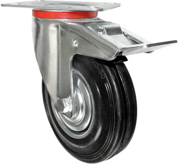 Benson 1x Zwenkwielen/transportwielen met rem rubber zwart - 125mm - Tot 100 kg draagkracht - Zwenkwielen - Transportwielen