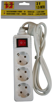 Benson 2x benson stekkerdoos - 3-voudig - wit - randaarde en schakelaar - 1,5m