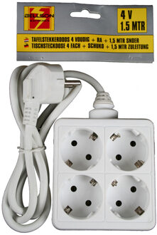 Benson 2x benson stekkerdoos - 4-voudig - vierkant - wit - 1,5 meter - met randaarde