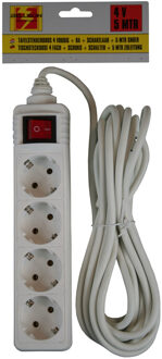 Benson 2x benson stekkerdoos - 4-voudig - wit - 5m - randaarde - met schakelaar