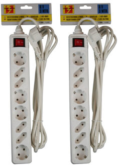 Benson 2x benson stekkerdoos - 8-voudig - wit - 3m - 4 platte en 4 ronde stekker